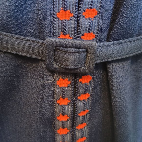 Vintage Dress Damon Dress Navy Blue Red Trim Zip Front Belted Collar 60s Retro - Picture 8 of 13